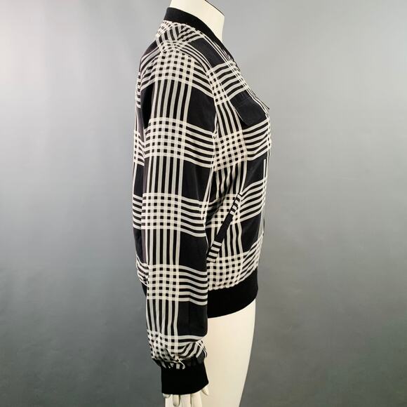 EQUIPMENT Size L Black White Silk Plaid Zip Up Bomber Jacket - Picture 3 of 8
